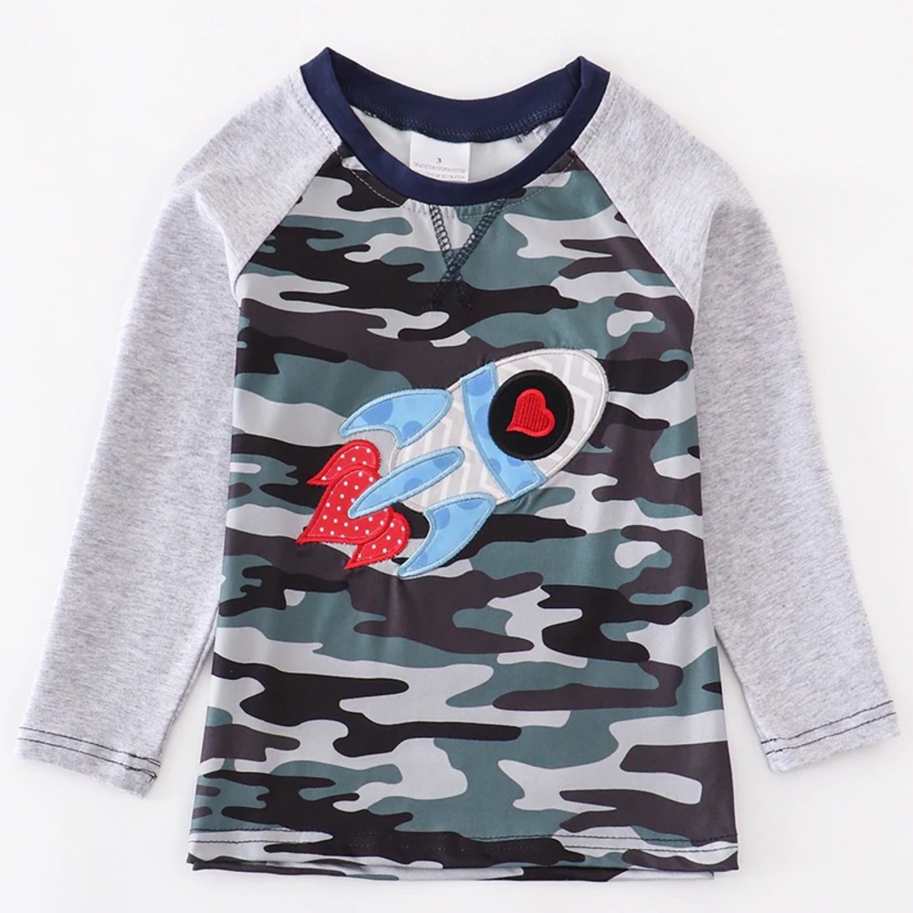 Camo rocket ship shirt